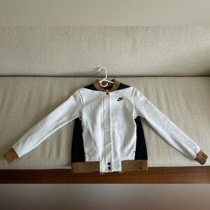 Nike White and Tan Bomber Jacket with Black Accents